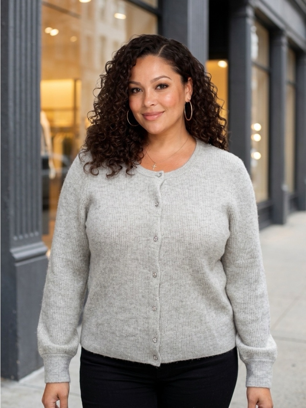 J Crew Women’s Merino & Alpaca Blend Ribbed Cardigan Jewel Buttons Soft Gray XL